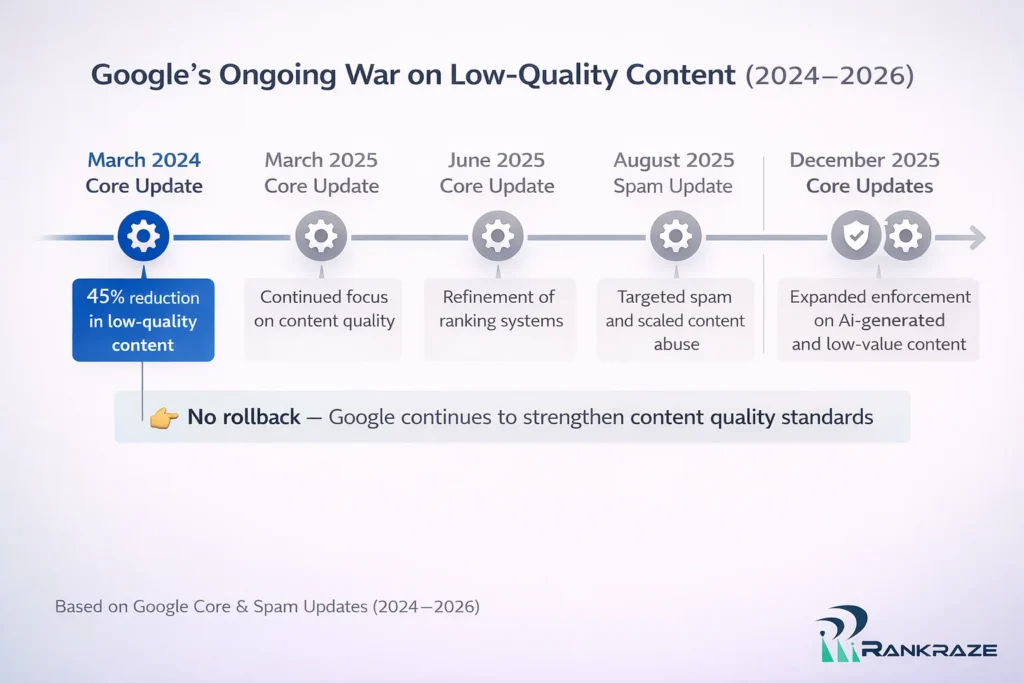 Google reduced low-quality content by 45% through algorithm updates