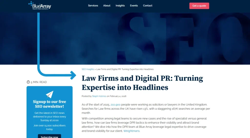 Blue Array’s Weightmans digital PR campaign